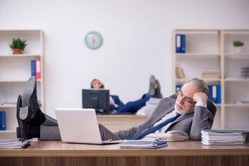 Two male employees working in the office