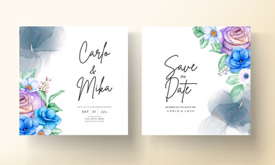 Fototapeta premium Elegant flower leaves wedding invitation card template