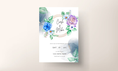 Elegant flower leaves wedding invitation card template