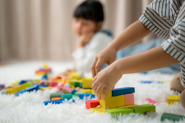 Little Children Playing Toy Blocks,Cute child play with color toy,Educational toys for child.