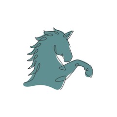 Single continuous line drawing of elegant horse head for company logo identity. Jumping strong mustang mammal animal icon concept. Trendy one line draw vector graphic design illustration