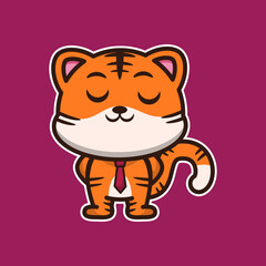 vector illustration of cute tiger 
wearing a tie,  suitable for greeting cards, birthday gifts, stickers, clothes	
