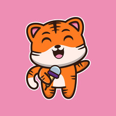 vector illustration of cute tiger sing, suitable for greeting cards, birthday gifts, stickers, clothes	
