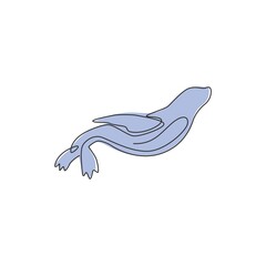 One continuous line drawing of wild sea lion for marine company logo identity. Cute ocean mammal animal mascot concept for environment organization. Trendy single line vector draw design illustration