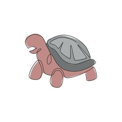 Single continuous line drawing of big tortoise for corporation logo identity. Large turtle reptile animal mascot concept for business logotype. Trendy one line draw design vector graphic illustration