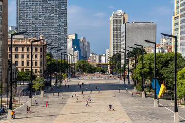 Sao Paulo, Brazil, November 07, 2021. View of people in their leisure time on Sundays strolling through the new Anhangabau Valley in downtown Sao Paulo