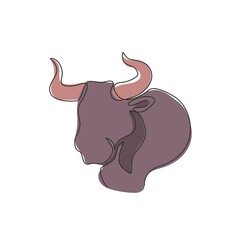 One single line drawing of elegance buffalo for conservation national park logo identity. Big strong bull mascot concept for rodeo show. Dynamic continuous line draw design vector graphic illustration