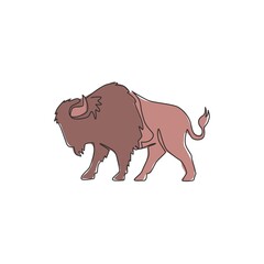 Single continuous line drawing of elegance american bison for multinational company logo identity. Luxury bull mascot concept for matador show. Trendy one line draw vector graphic design illustration © Simple Line