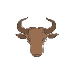 One continuous line drawing of luxury head buffalo for multinational company logo identity. Luxury bull mascot concept for energy drink. Dynamic single line draw vector graphic design illustration