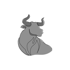 Single continuous line drawing of elegance head buffalo for multinational company logo identity. Luxury bull mascot concept for matador show. Modern one line draw design illustration vector graphic