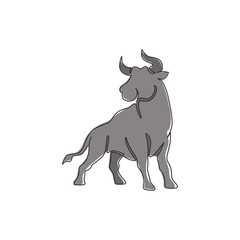 Single continuous line drawing of elegance buffalo for multinational company logo identity. Luxury bull mascot concept for matador show. Trendy one line draw vector graphic design illustration