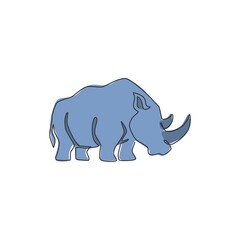 One continuous line drawing of strong white rhinoceros for company logo identity. African rhino animal mascot concept for national zoo safari. Single line draw design illustration vector graphic