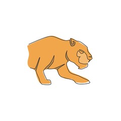 Single continuous line drawing of elegant leopard for hunter team logo identity. Dangerous jaguar mammal animal mascot concept for sport club. Modern one line draw vector graphic design illustration