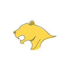 One single line drawing of wild leopard head for company business logo identity. Strong jaguar mammal animal mascot concept for national conservation park. Continuous line draw design illustration