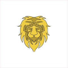 One continuous line drawing of king of the jungle, lion head for company logo identity. Strong feline mammal animal mascot concept for national safari zoo. Single line draw design vector illustration