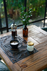 coffee and milk at fine dining restaurant