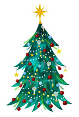 水彩クリスマスツリーのイラスト