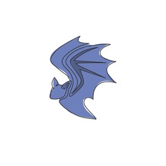 One single line drawing of wild bat for company business logo identity. Cute mammal animal mascot concept for comic hero symbol. Trendy continuous line draw vector design graphic illustration