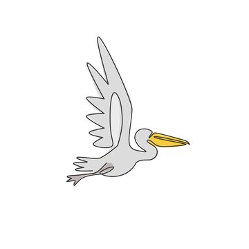 recommend clip art: One continuous line drawing of cute pelican for delivery service company logo identity. Large bird mascot concept for product shipping service enterprise. Single line draw vector design illustration
