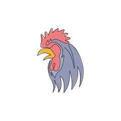 Single continuous line drawing of brave rooster for e-sport team logo identity. Cock mascot concept for online game group icon. Modern one line draw design graphic vector illustration