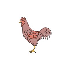 One single line drawing of rooster animal for company business logo identity. Cock bird mascot concept for farming icon. Trendy continuous line draw vector graphic design illustration