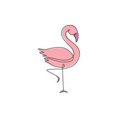 One single line drawing of exotic flamingo for company business logo identity. Flamingo bird mascot concept for product brand. Trendy continuous line draw design vector graphic illustration