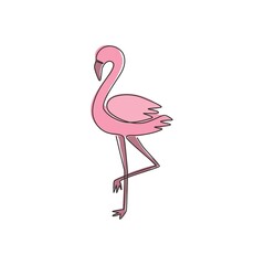 One continuous line drawing of beauty flamingo for city animal zoo. Flamingo mascot concept for bird conservation park. Modern single line vector draw design graphic illustration