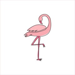 Single continuous line drawing of beautiful flamingo for national zoo logo. Flamingo bird mascot concept for conservation park. Trendy one line draw design vector graphic illustration