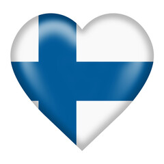Finland flag heart button isolated on white with clipping path 3d illustration