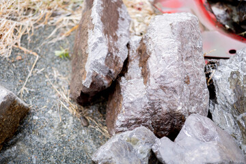 Ice covered stones. First frosts. Copy space