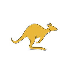 One single line drawing of cute standing kangaroo for business logo identity. Wallaby animal from Australia mascot concept for company icon. Continuous line draw design graphic vector illustration