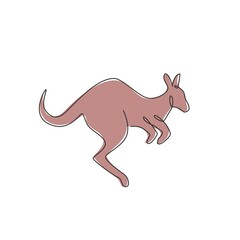 Single continuous line drawing of adorable jumping kangaroo for national zoo logo identity. Australian animal mascot concept for travel tourism campaign icon. One line draw design vector illustration