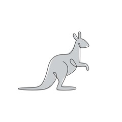 Single continuous line drawing of adorable standing kangaroo for national zoo logo identity. Australian animal mascot concept for travel tourism campaign icon. One line draw design vector illustration