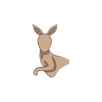 One continuous line drawing of funny kangaroo head for national zoo logo identity. Wallaby animal from Australia mascot concept for conservation park icon. Single line draw design vector illustration
