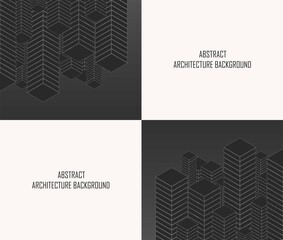 Vector abstract architecture background with space texts. Upside down building checkered pattern monochrome color design. Use for digital template, banner, brochure, backdrop, social media ads, cover.