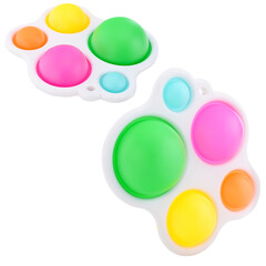 Multicolored silicone Pop it isolated on a white background. Simple dimple, popular modern stress relief toys for adults and children. Fidget kid toy, Pop Bubble Fidget