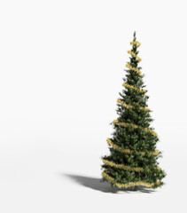 Christmas tree decorated with garlands on a white background render 3d