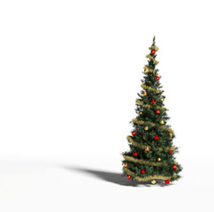Christmas tree decorated with garlands, balls and lights on white background, New Year's Eve party concept. render 3d