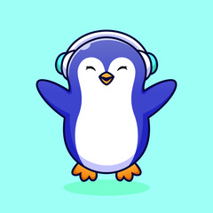 Little penguin logo icon using headphone