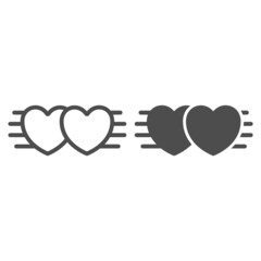 Two hearts together, date, love, relationships line and solid icon, speed dating concept, unity vector sign on white background, outline style icon for mobile concept and web design. Vector graphics.