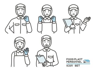 食品工場や給食職員の男女の上半身のベクターイラスト素材／病院／工場／調理師