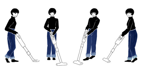 掃除機で掃除をする女性