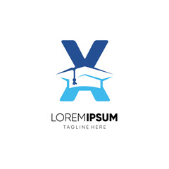Letter X Graduation Hat Education Logo Design Vector Icon Graphic Emblem Illustration Background Template