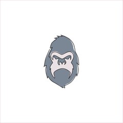 Single continuous line drawing of gorilla head for national zoo logo identity. Ape primate animal portrait mascot concept for e-sport team club icon. One line draw design graphic vector illustration