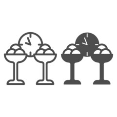 Ice cream for two, speed date, clock line and solid icon, speed dating concept, dating time vector sign on white background, outline style icon for mobile concept and web design. Vector graphics.