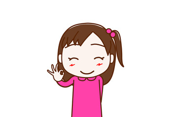 （上半身正面リメイク）笑顔でバッチリの手をする少女