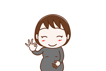 （上半身正面リメイク）笑顔でバッチリの手をする妊婦