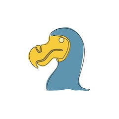 One single line drawing of adorable fun dodo bird head for logo identity. Extinct animal mascot concept for national conservation park icon. Continuous line graphic draw design vector illustration © Simple Line