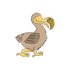 Single continuous line drawing of adorable cute dodo bird for logo identity. Historical animal mascot concept for national zoo icon. Dynamic one line draw graphic design vector illustration