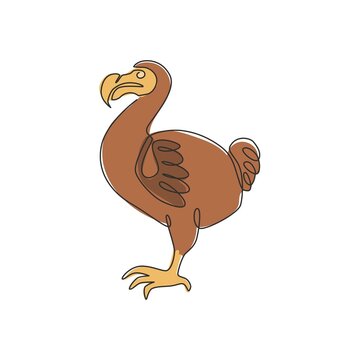recommend clip art: One single line drawing of adorable fun dodo bird for logo identity. Extinct animal mascot concept for national conservation park icon. Modern continuous line graphic draw design vector illustration